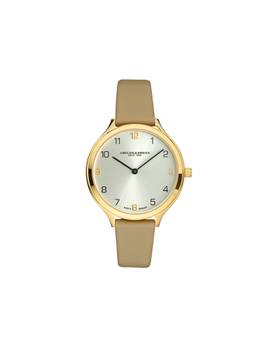 Elegante Damenuhr mit goldfarbenem Gehäuse